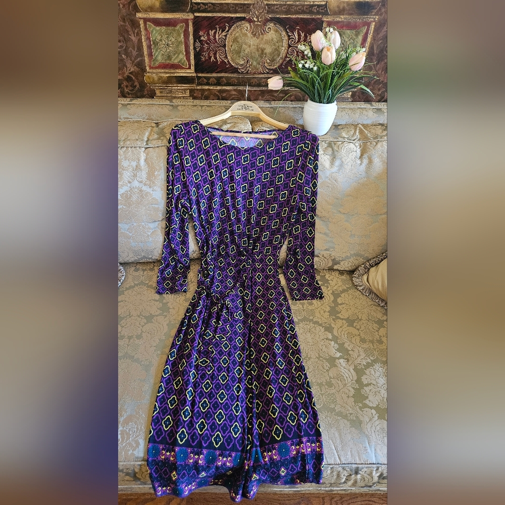 NWOT By Lord & Taylor Geometric Midi Purple Dress